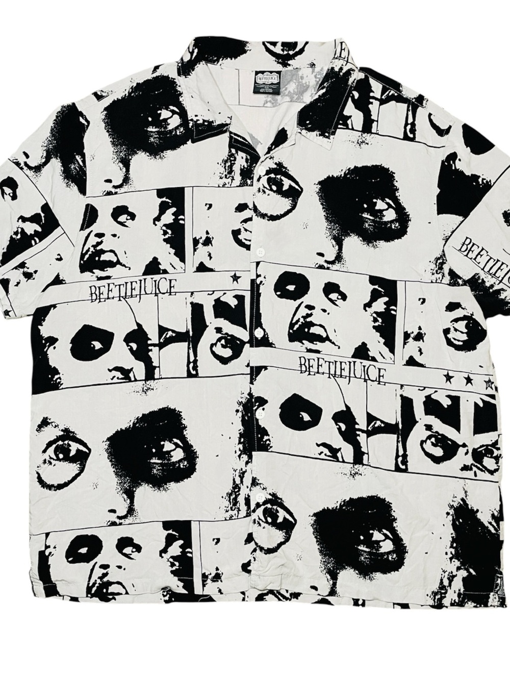 Halloween Beetlejuice Shirt Button Up Mens 2XL Gray Black Short Sleeve Goth XXL